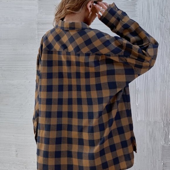 New Plaid Check Flannel Button Front Shirt Top - Picture 6 of 9